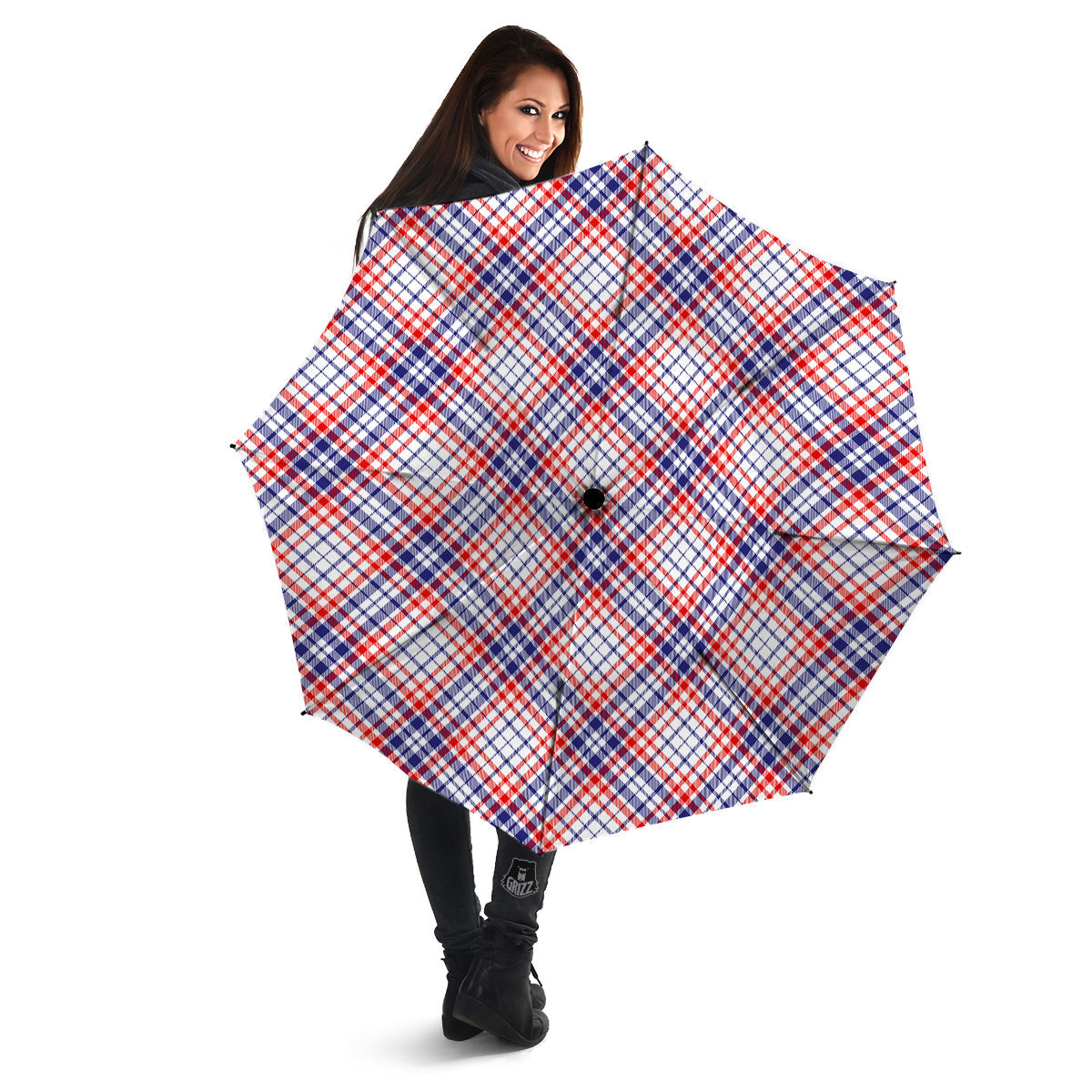 White American Plaid And Blue Red Print Umbrella-grizzshop