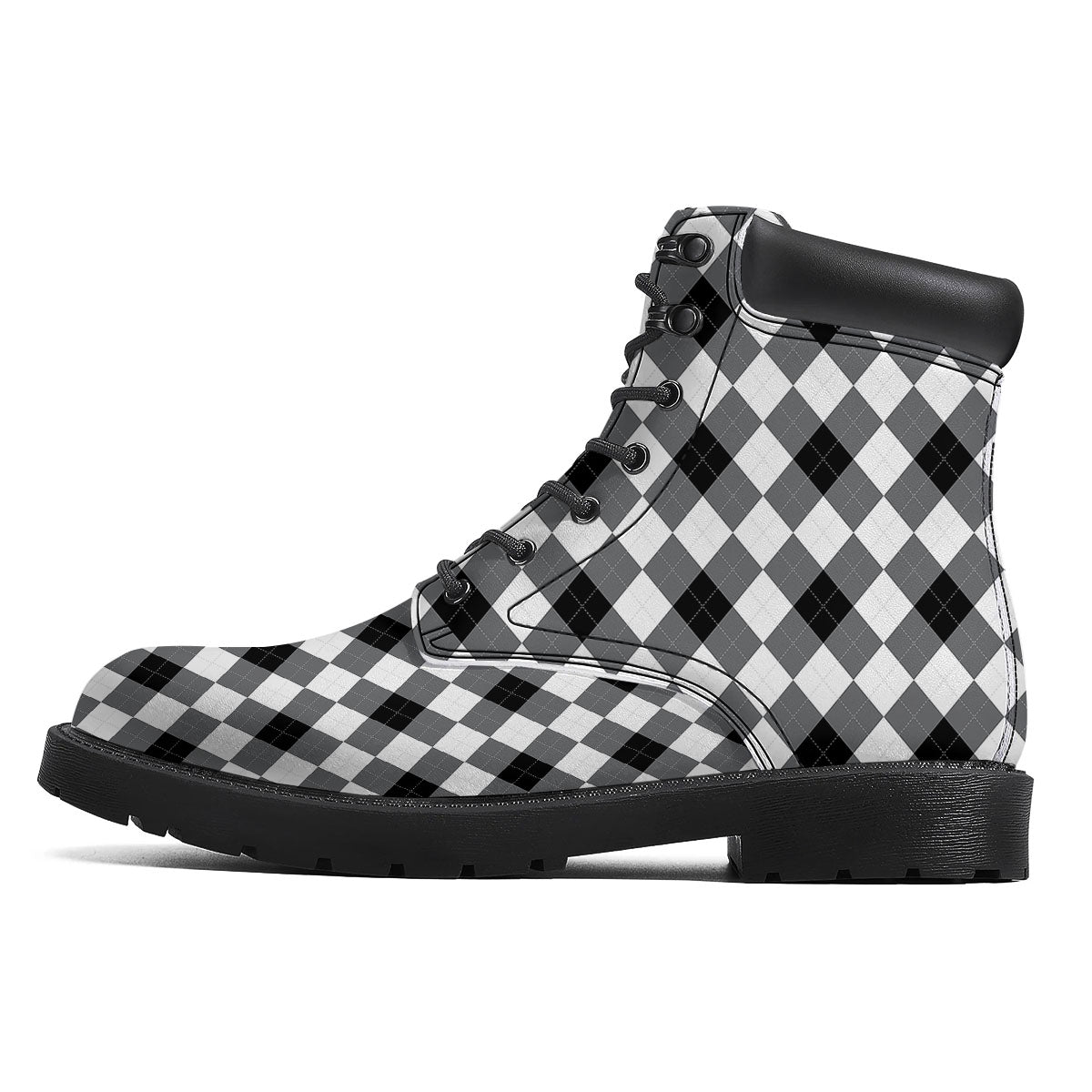 White And Black Argyle Print Pattern Boots-grizzshop