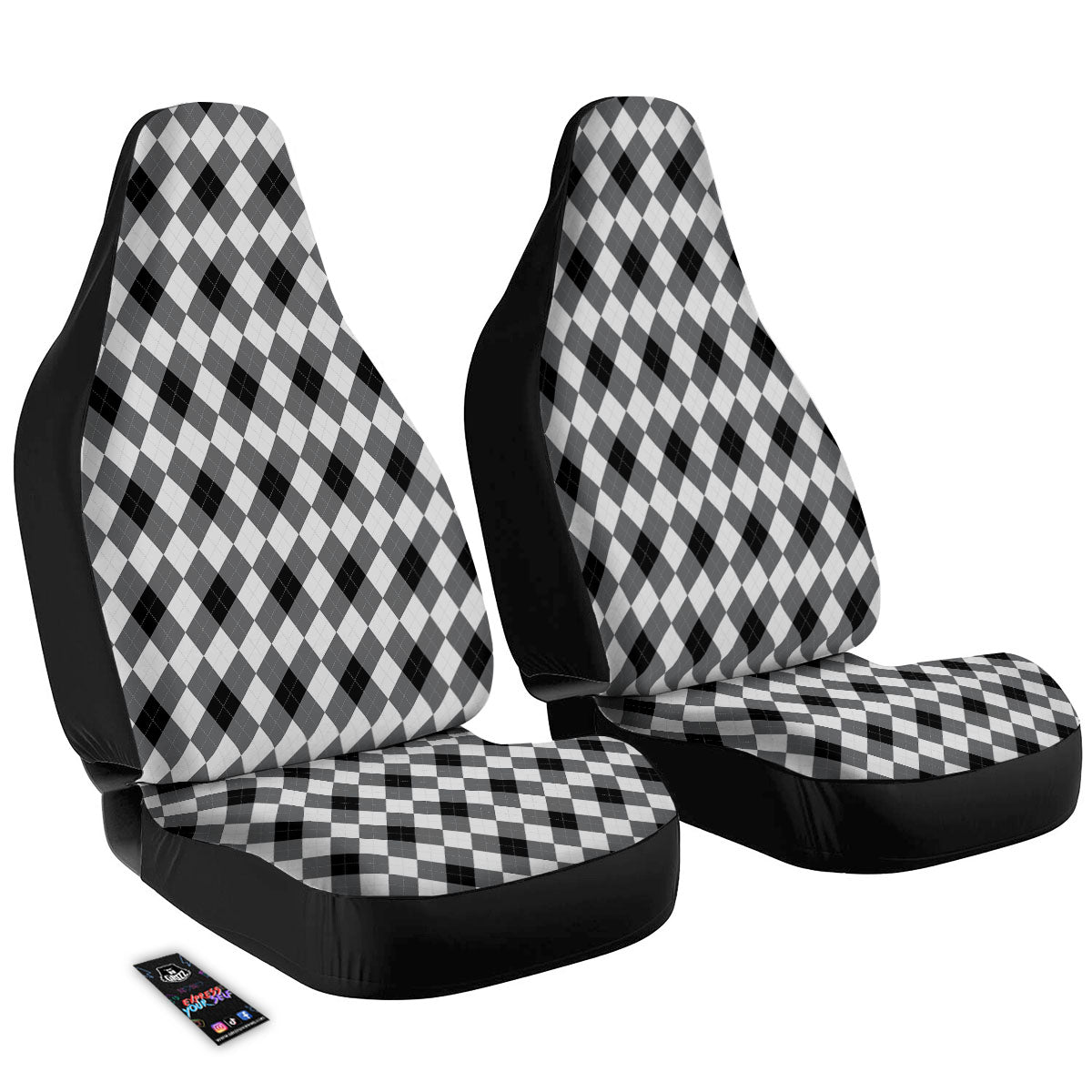 White And Black Argyle Print Pattern Car Seat Covers-grizzshop