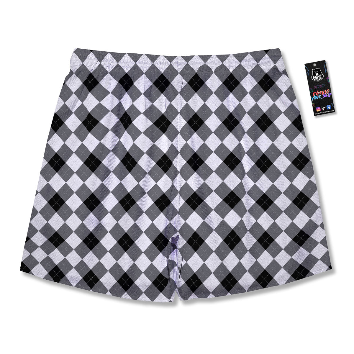 White And Black Argyle Print Pattern Men's Running Shorts-grizzshop