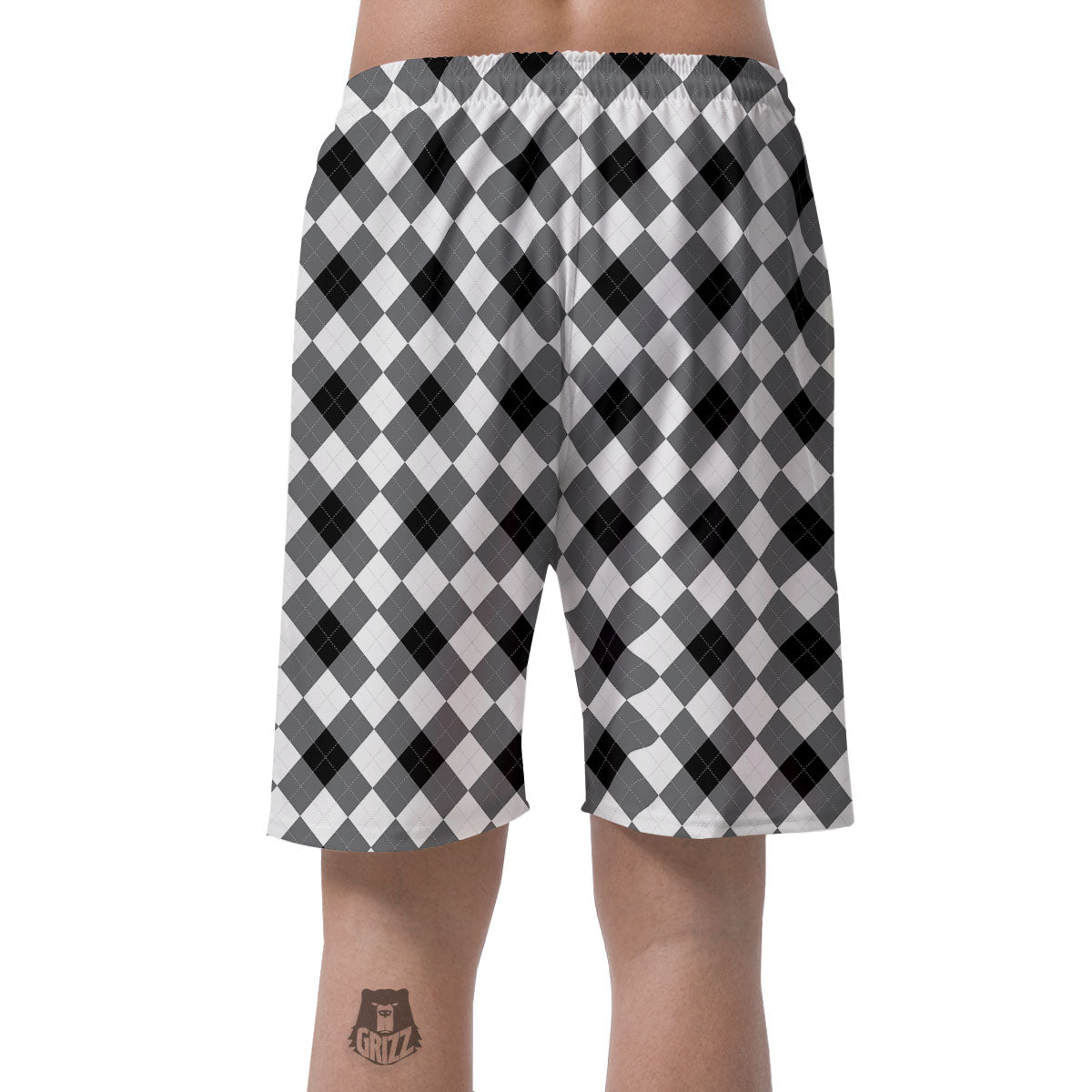 White And Black Argyle Print Pattern Men's Shorts-grizzshop