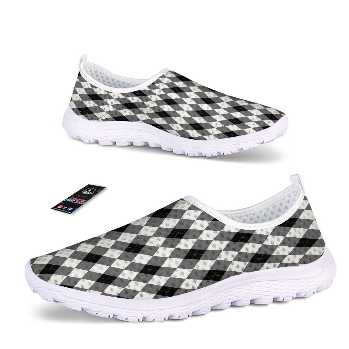 White And Black Argyle Print Pattern Nurse Shoes-grizzshop