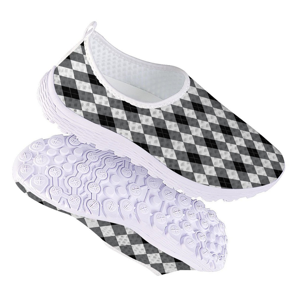 White And Black Argyle Print Pattern Nurse Shoes-grizzshop