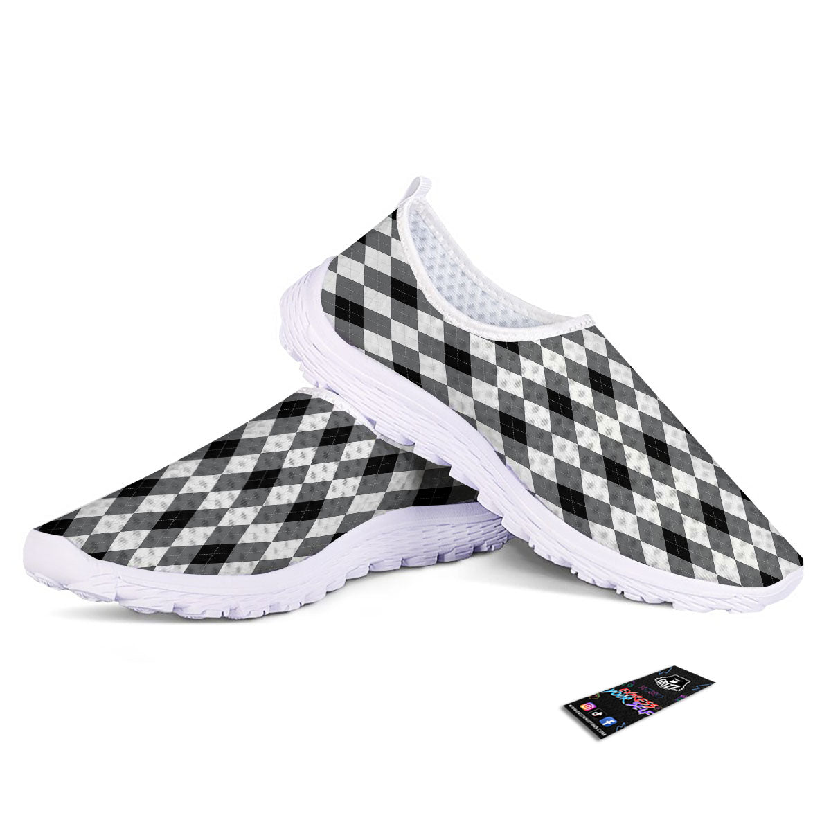White And Black Argyle Print Pattern Nurse Shoes-grizzshop