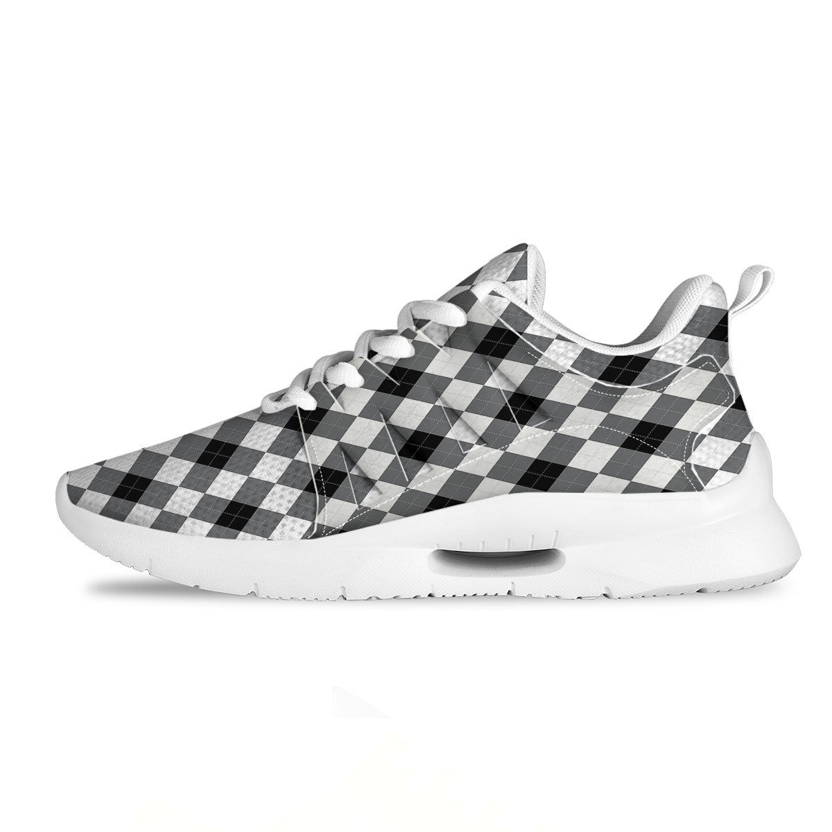 White And Black Argyle Print Pattern Tennis Shoes-grizzshop
