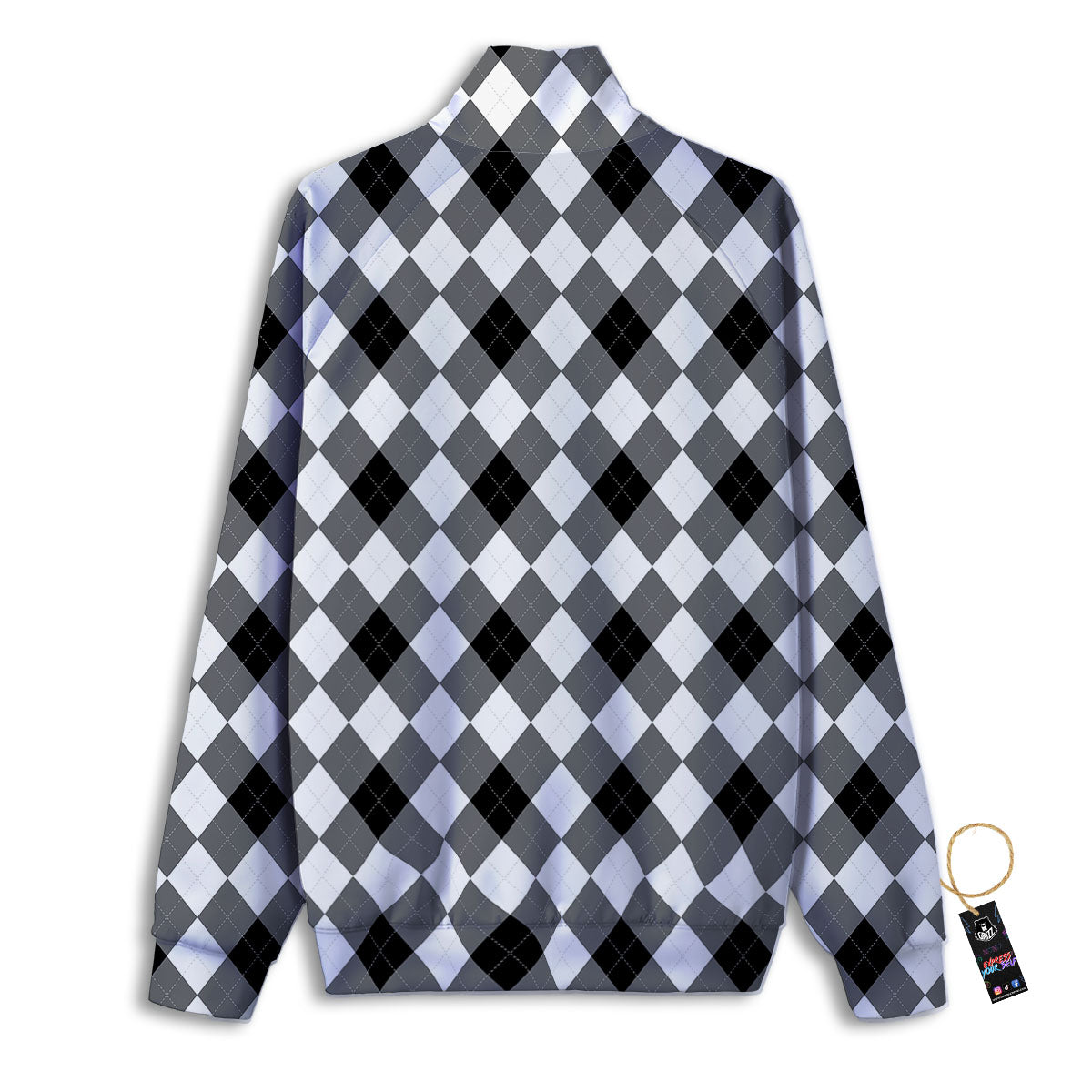 White And Black Argyle Print Pattern Track Jacket-grizzshop