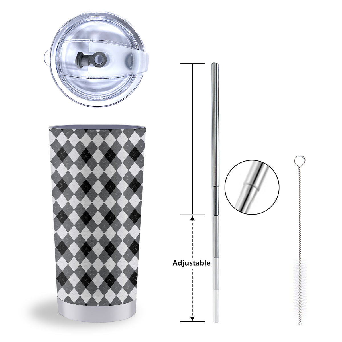 White And Black Argyle Print Pattern Tumbler-grizzshop