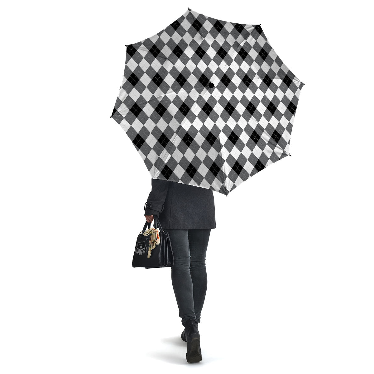 White And Black Argyle Print Pattern Umbrella-grizzshop
