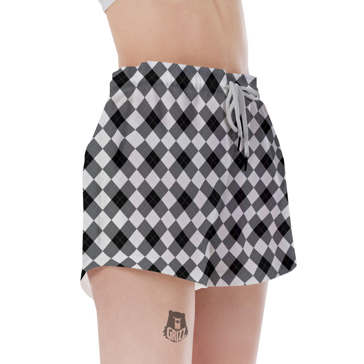 White And Black Argyle Print Pattern Women's Shorts-grizzshop