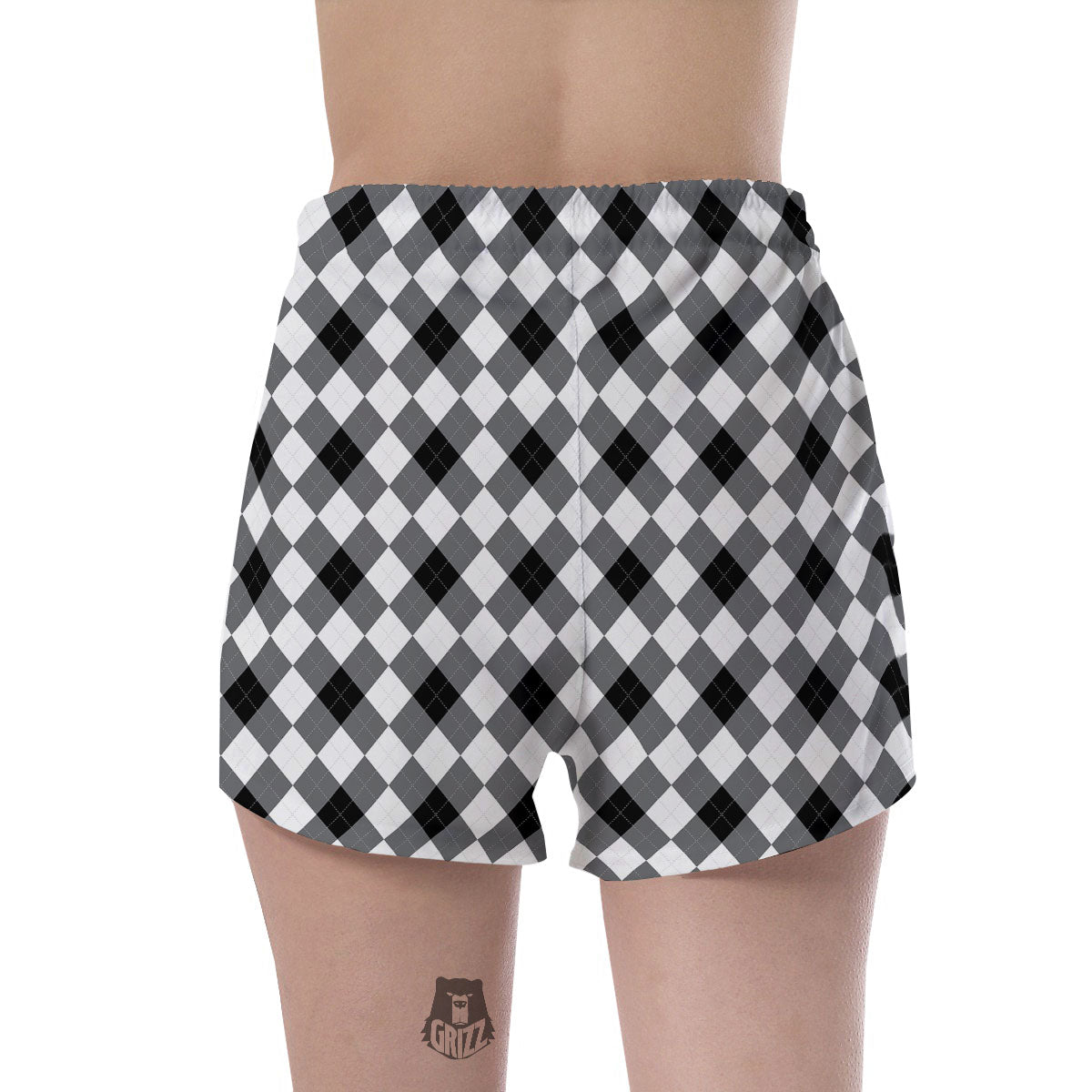 White And Black Argyle Print Pattern Women's Shorts-grizzshop