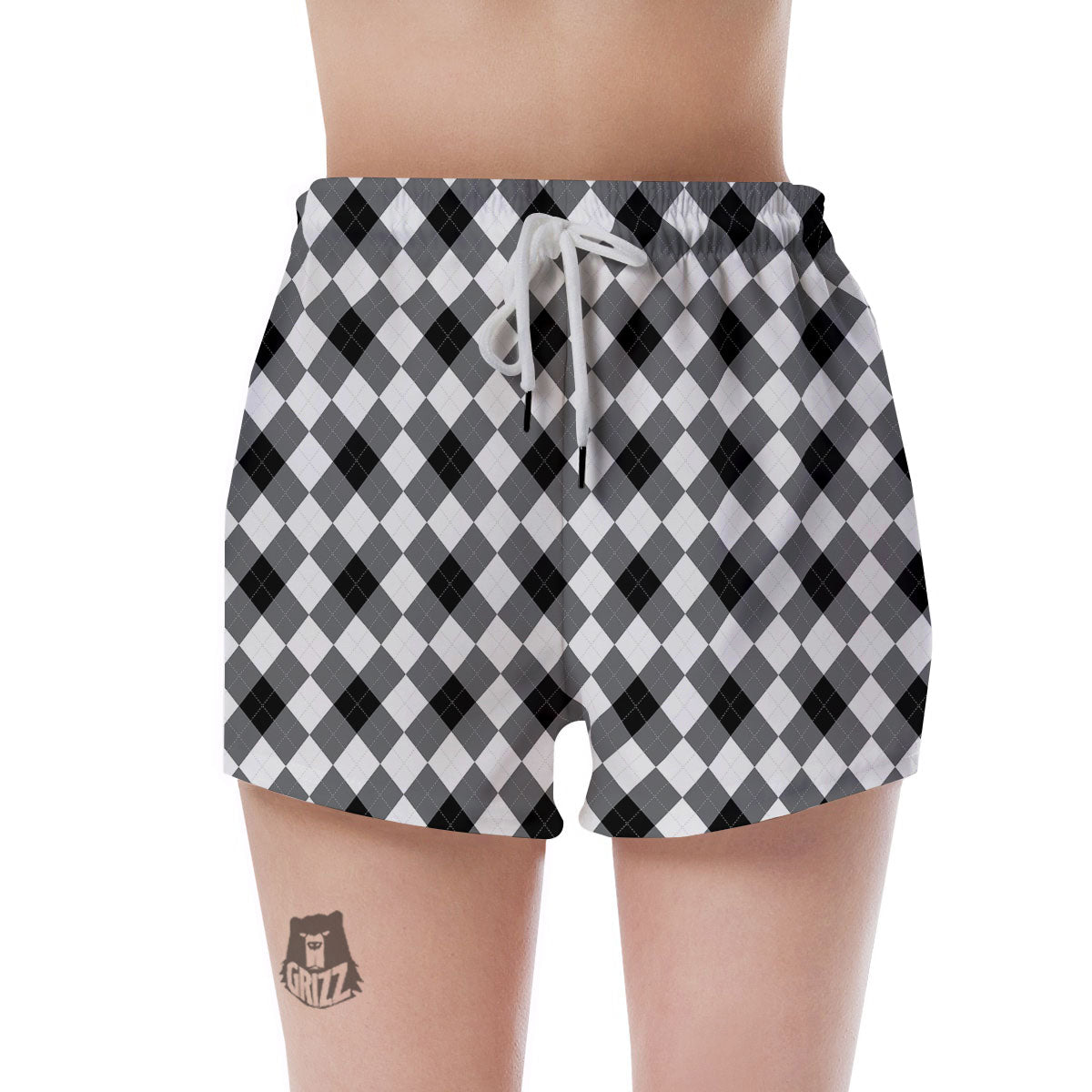 White And Black Argyle Print Pattern Women's Shorts-grizzshop