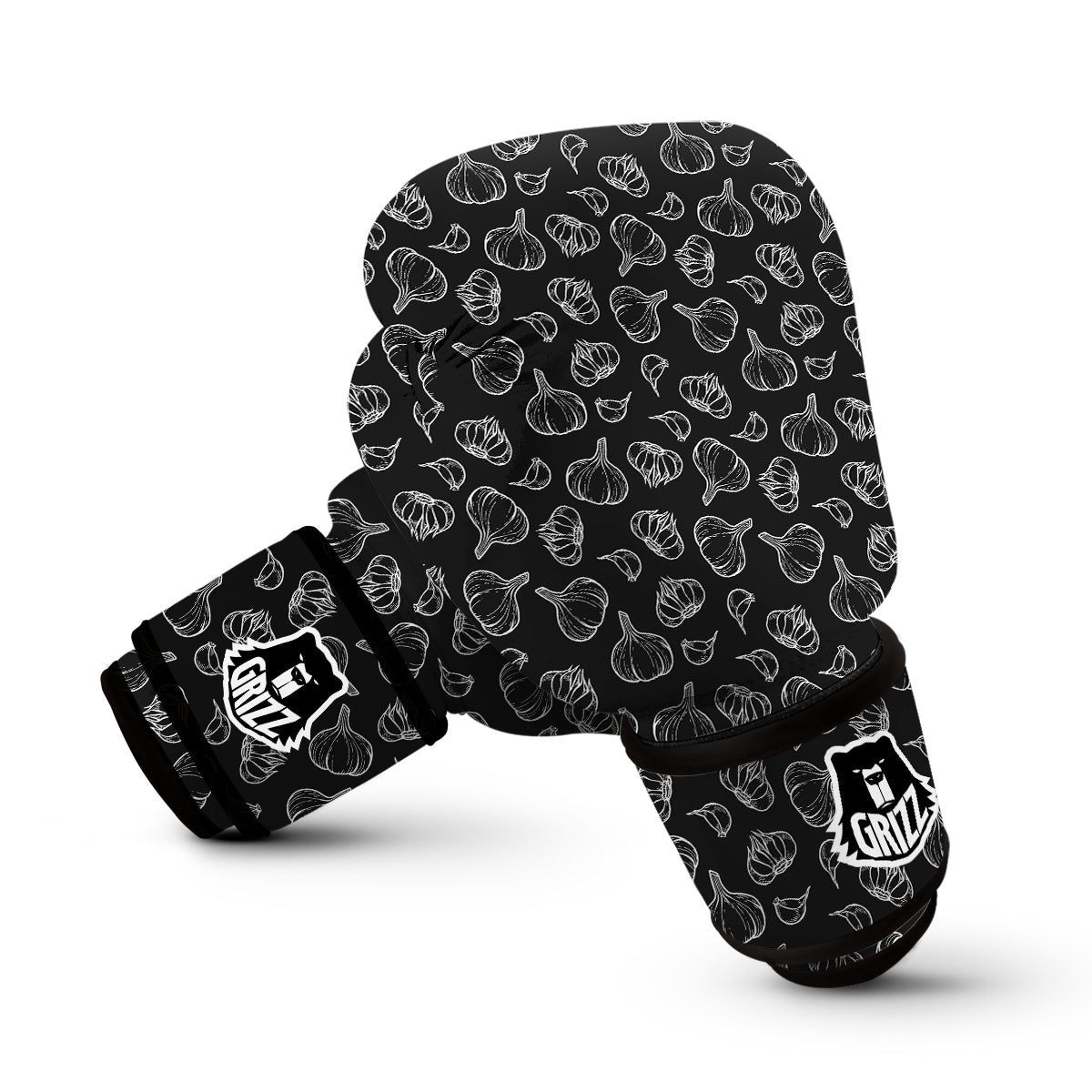 White And Black Garlic Print Pattern Boxing Gloves-grizzshop