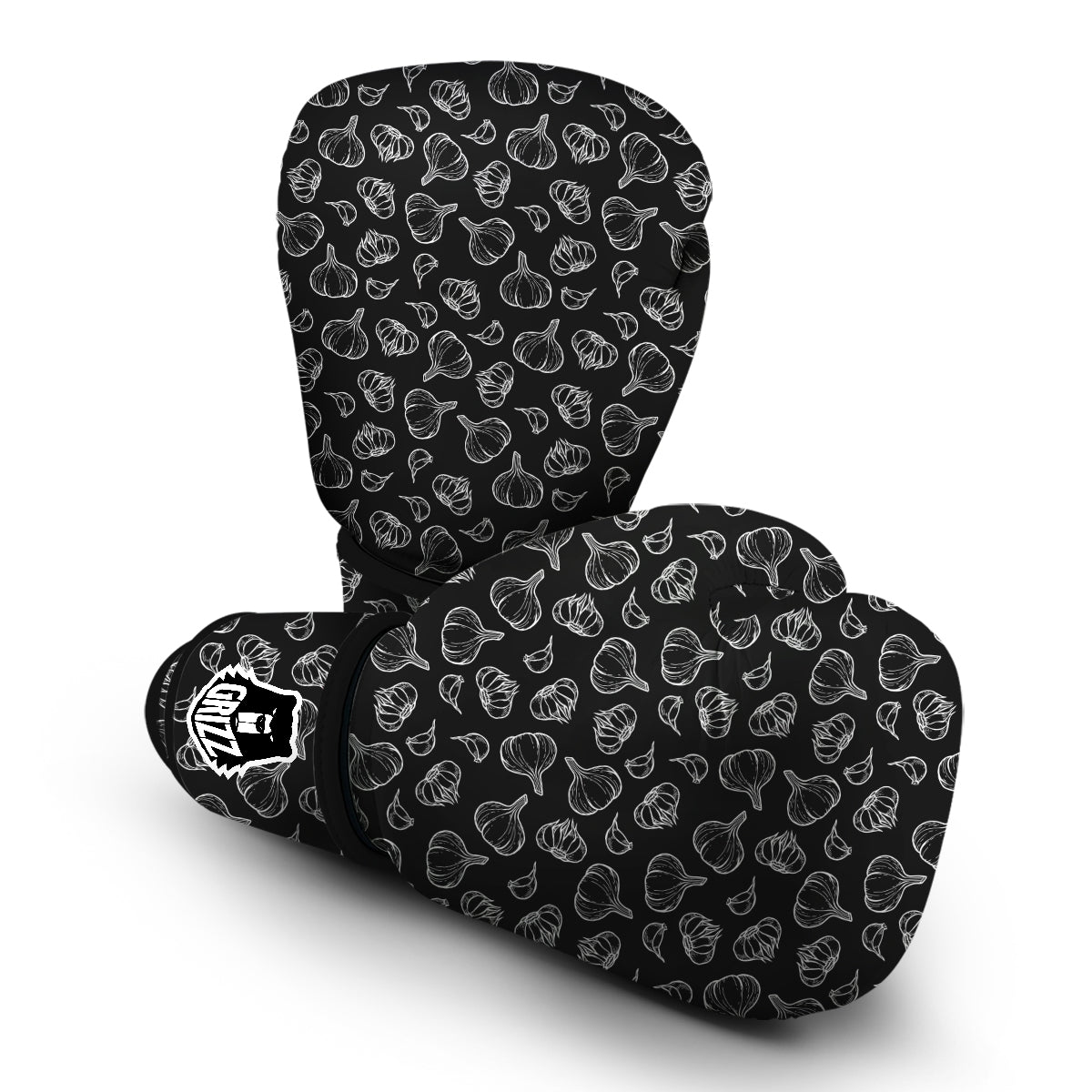 White And Black Garlic Print Pattern Boxing Gloves-grizzshop