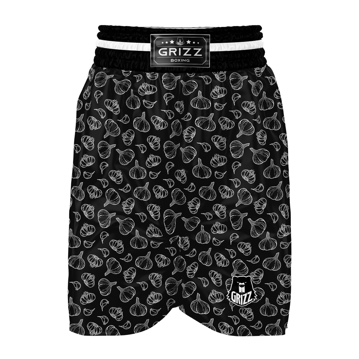 White And Black Garlic Print Pattern Boxing Shorts-grizzshop