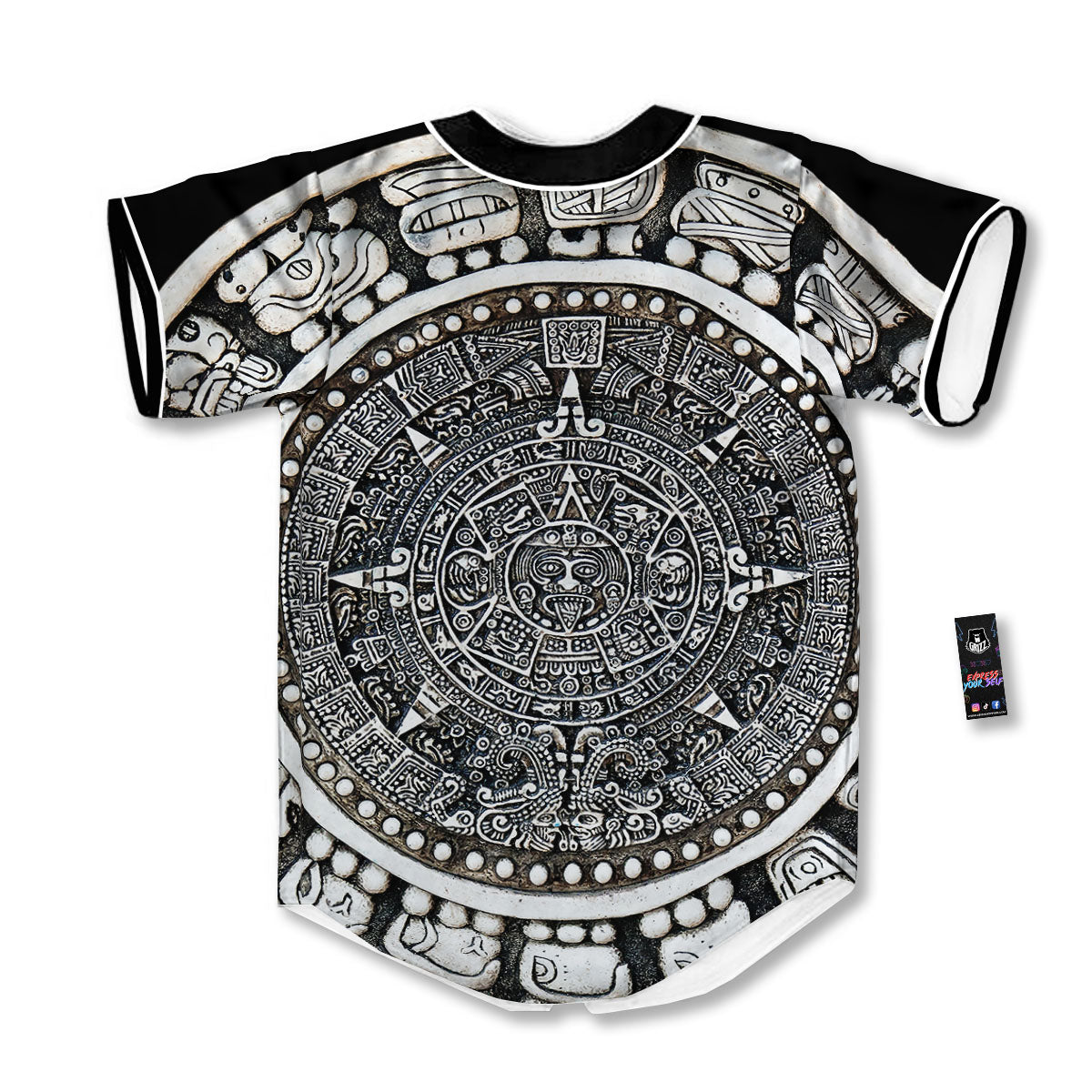 White And Black Maya Calendar Print Baseball Jersey-grizzshop