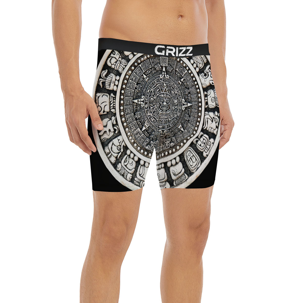 White And Black Maya Calendar Print Boxer Briefs-grizzshop
