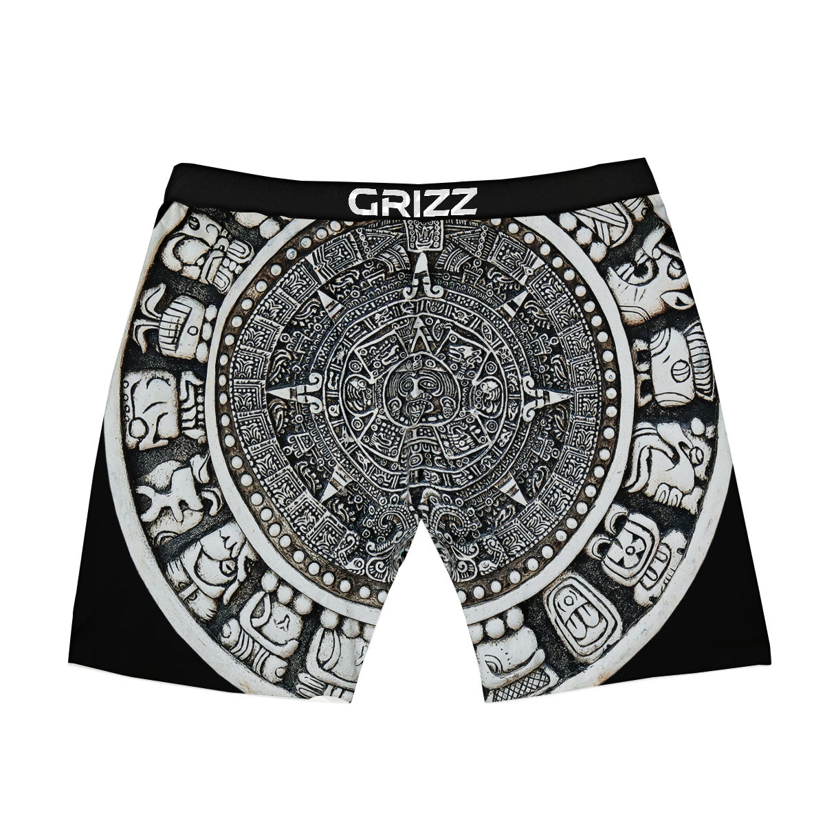 White And Black Maya Calendar Print Boxer Briefs-grizzshop