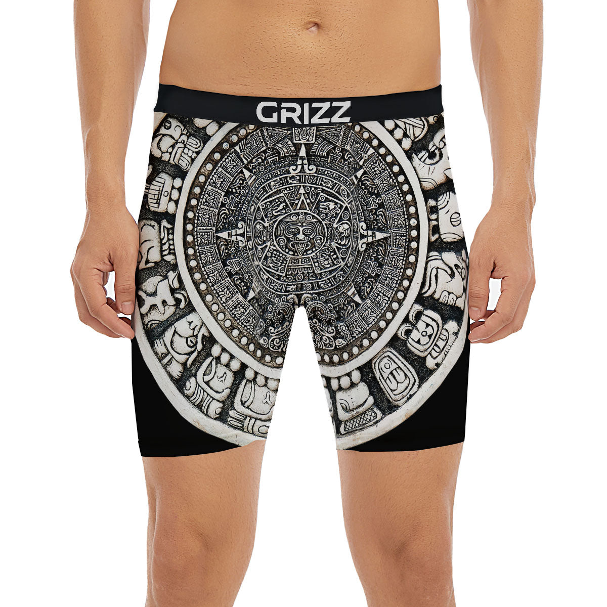 White And Black Maya Calendar Print Boxer Briefs-grizzshop