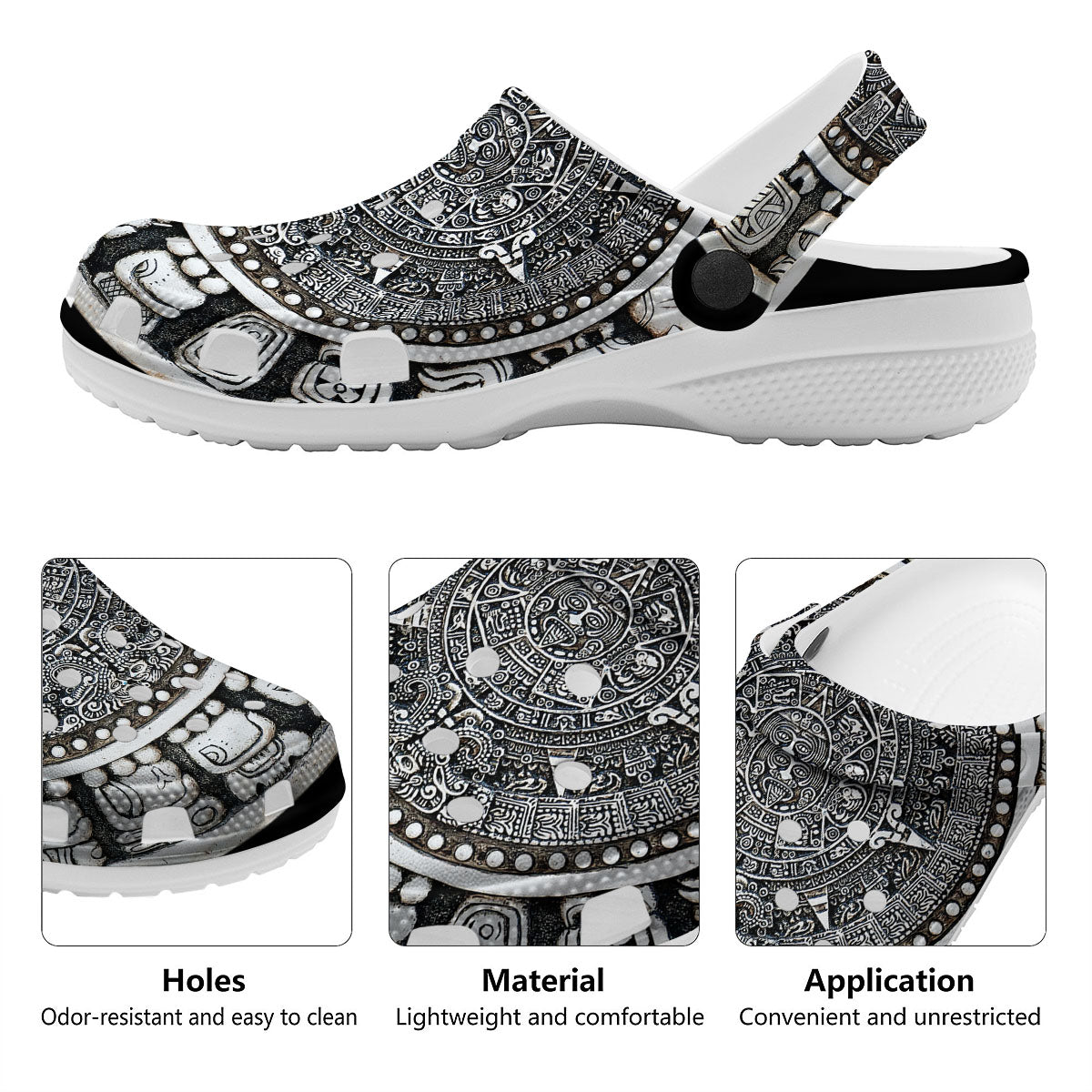 White And Black Maya Calendar Print Clog-grizzshop