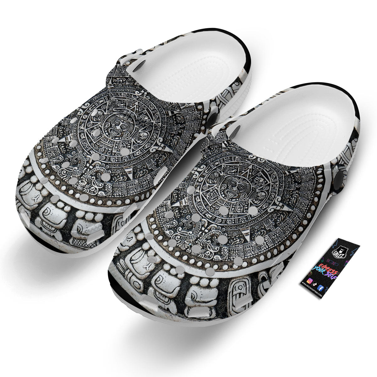 White And Black Maya Calendar Print Clog-grizzshop