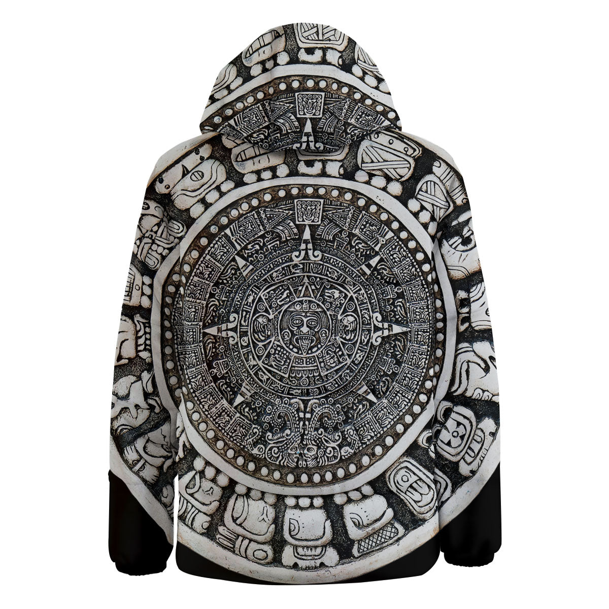 White And Black Maya Calendar Print Down Jacket-grizzshop