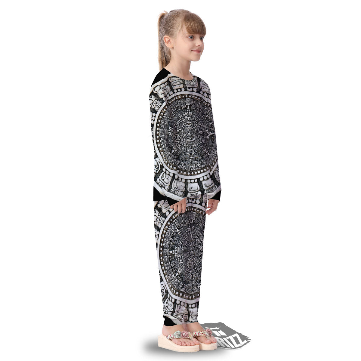 White And Black Maya Calendar Print Kid's Pajamas-grizzshop