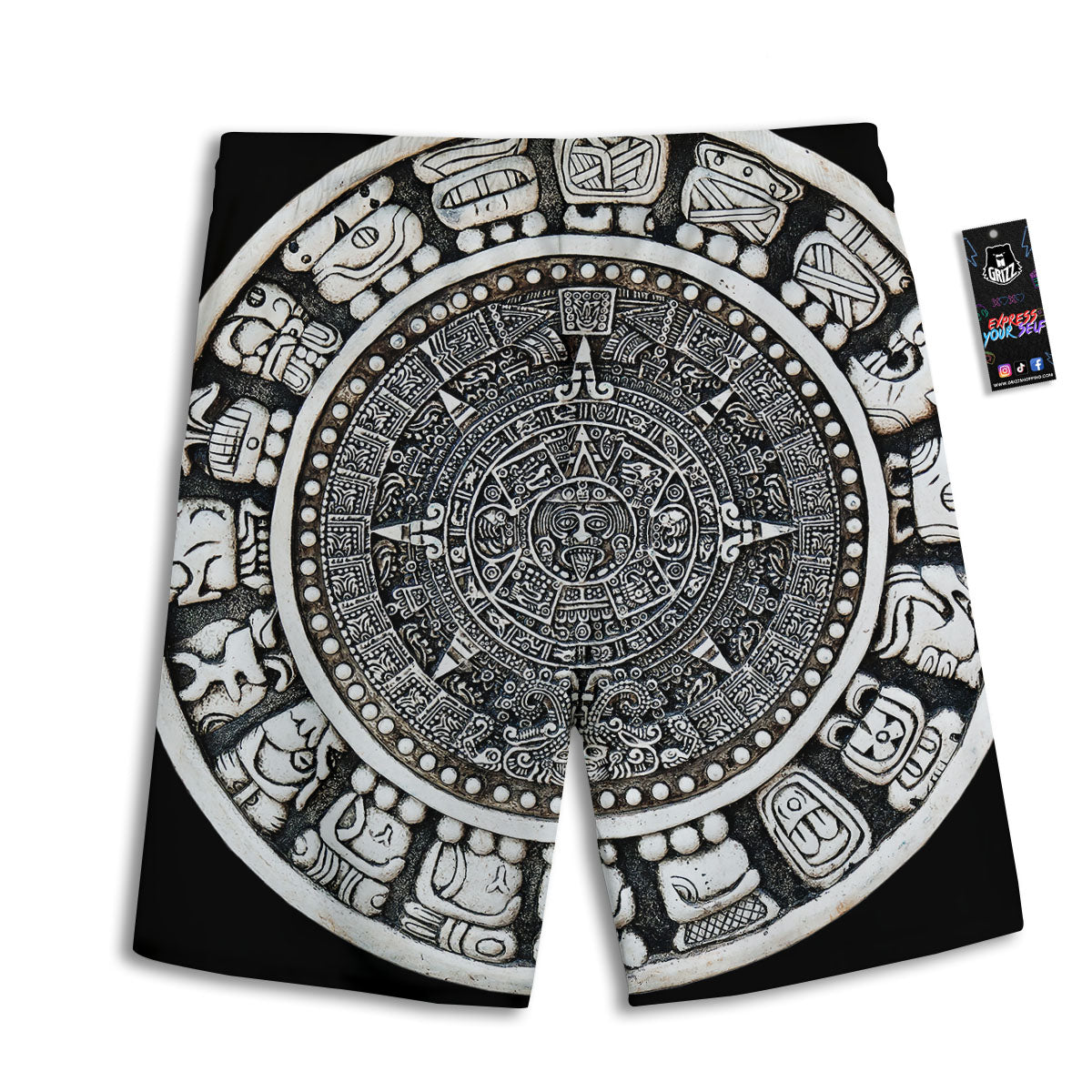 White And Black Maya Calendar Print Men's Athletic Shorts