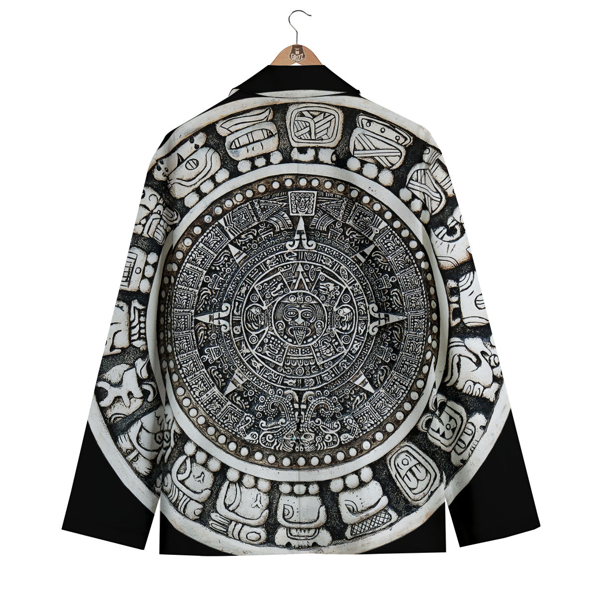 White And Black Maya Calendar Print Men's Blazer-grizzshop