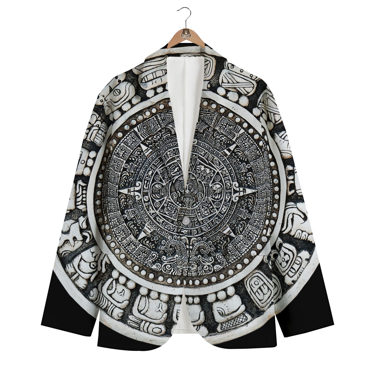 White And Black Maya Calendar Print Men's Blazer-grizzshop