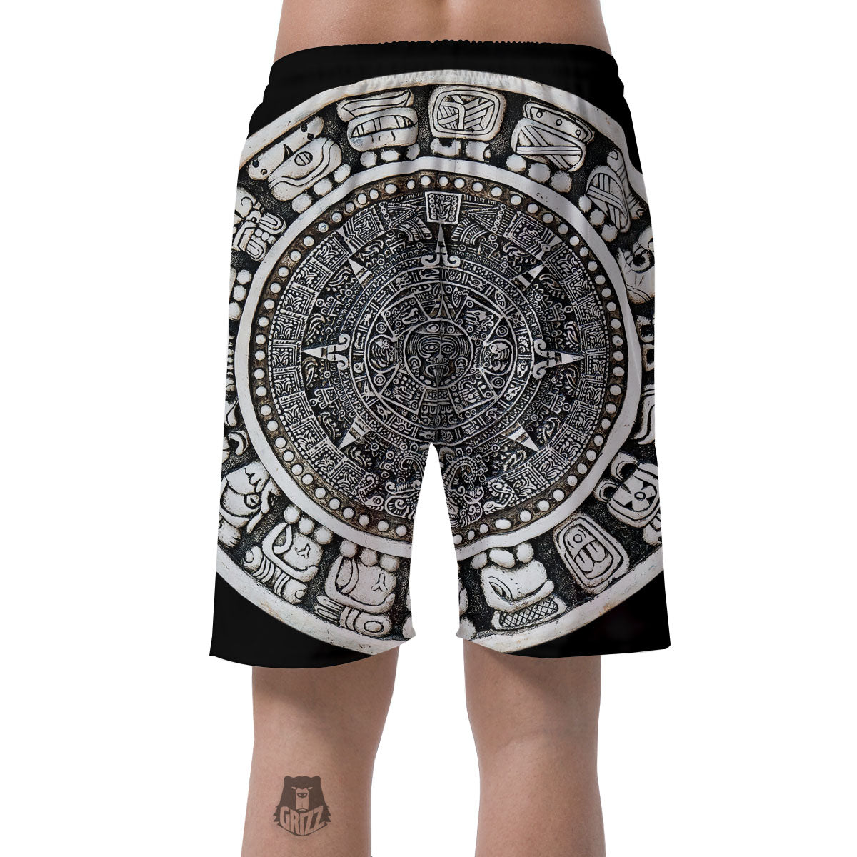 White And Black Maya Calendar Print Men's Shorts-grizzshop