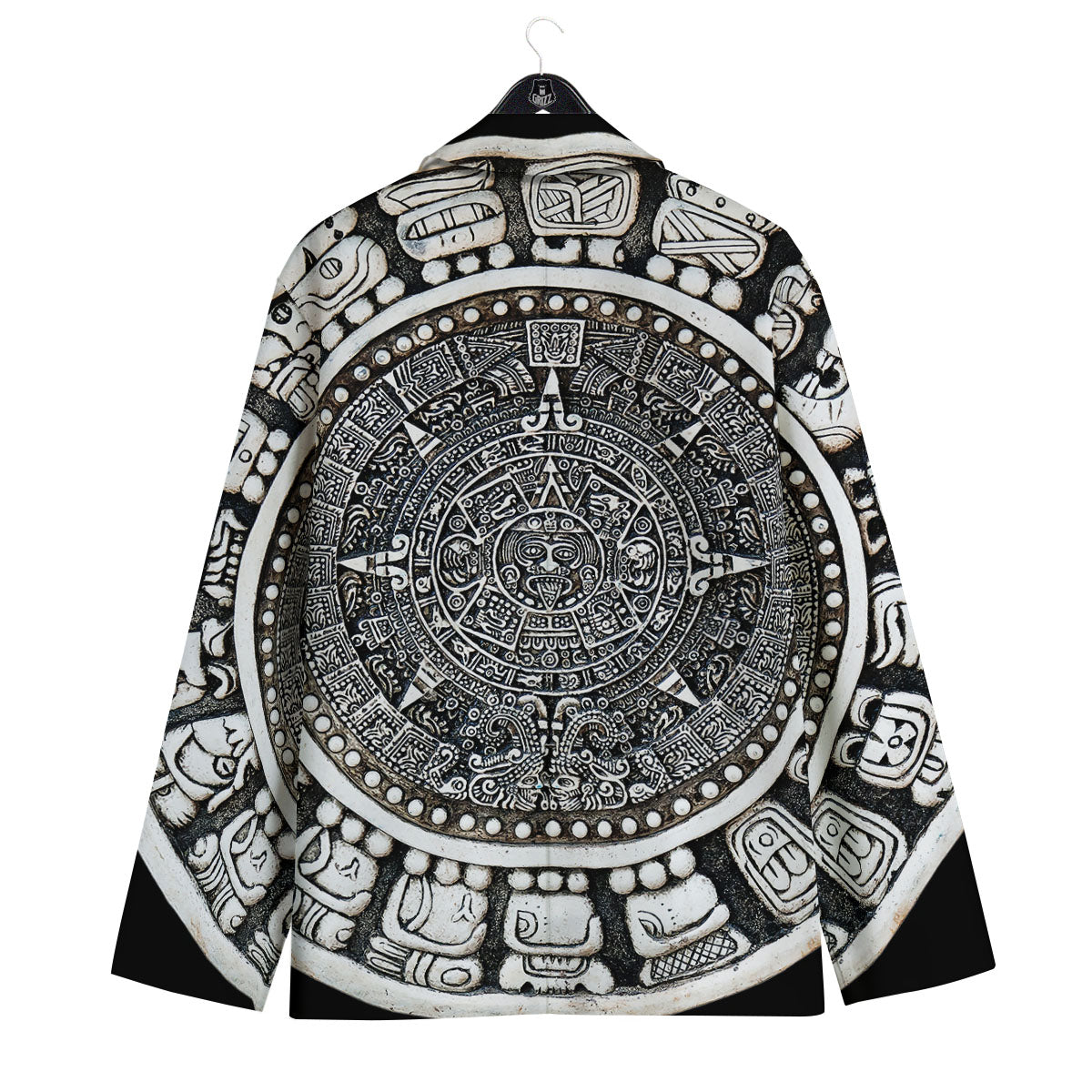 White And Black Maya Calendar Print Men's Sport Coat-grizzshop