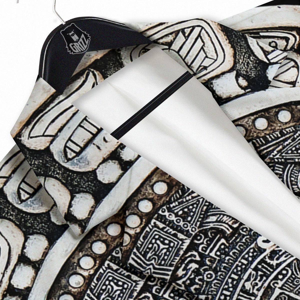 White And Black Maya Calendar Print Men's Sport Coat-grizzshop