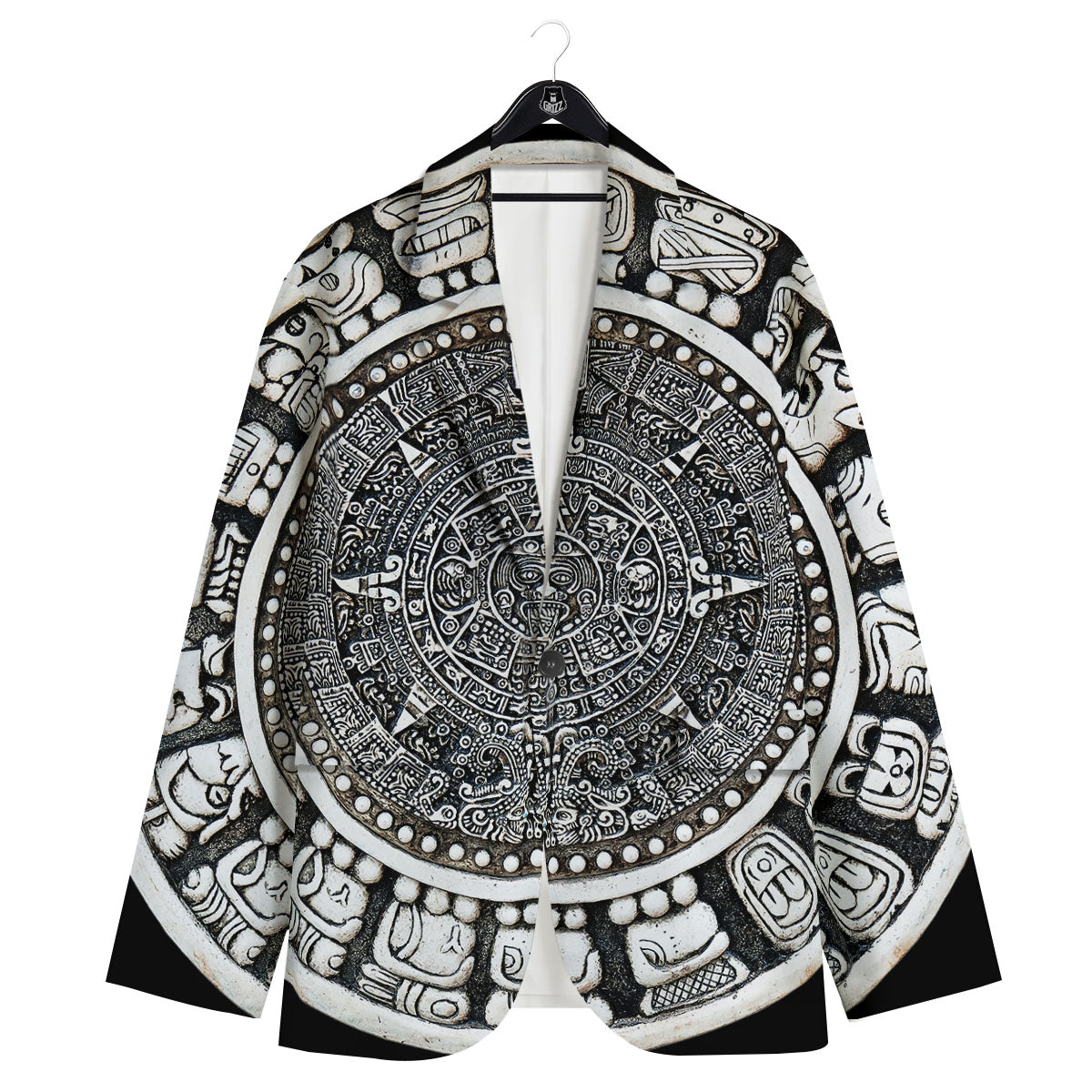 White And Black Maya Calendar Print Men's Sport Coat-grizzshop