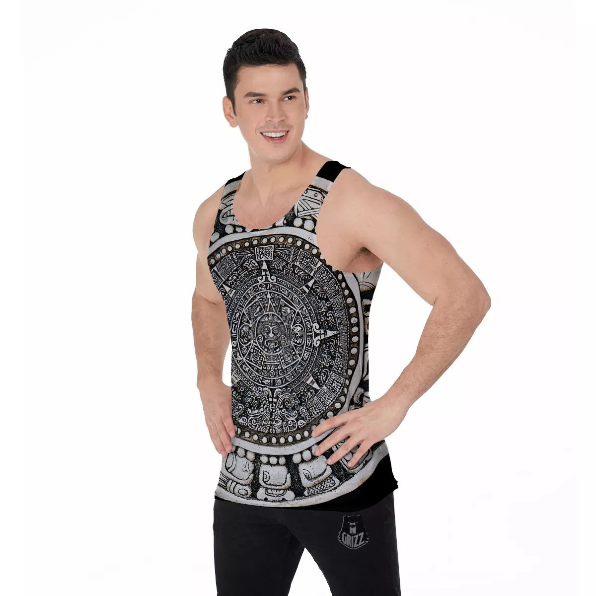 White And Black Maya Calendar Print Men's Tank Top-grizzshop