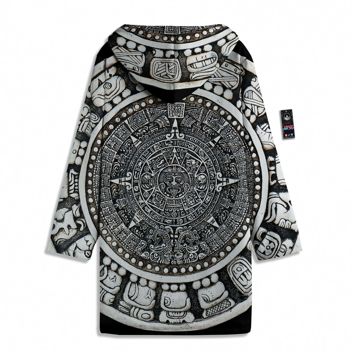 White And Black Maya Calendar Print Men's Windbreaker Jacket-grizzshop