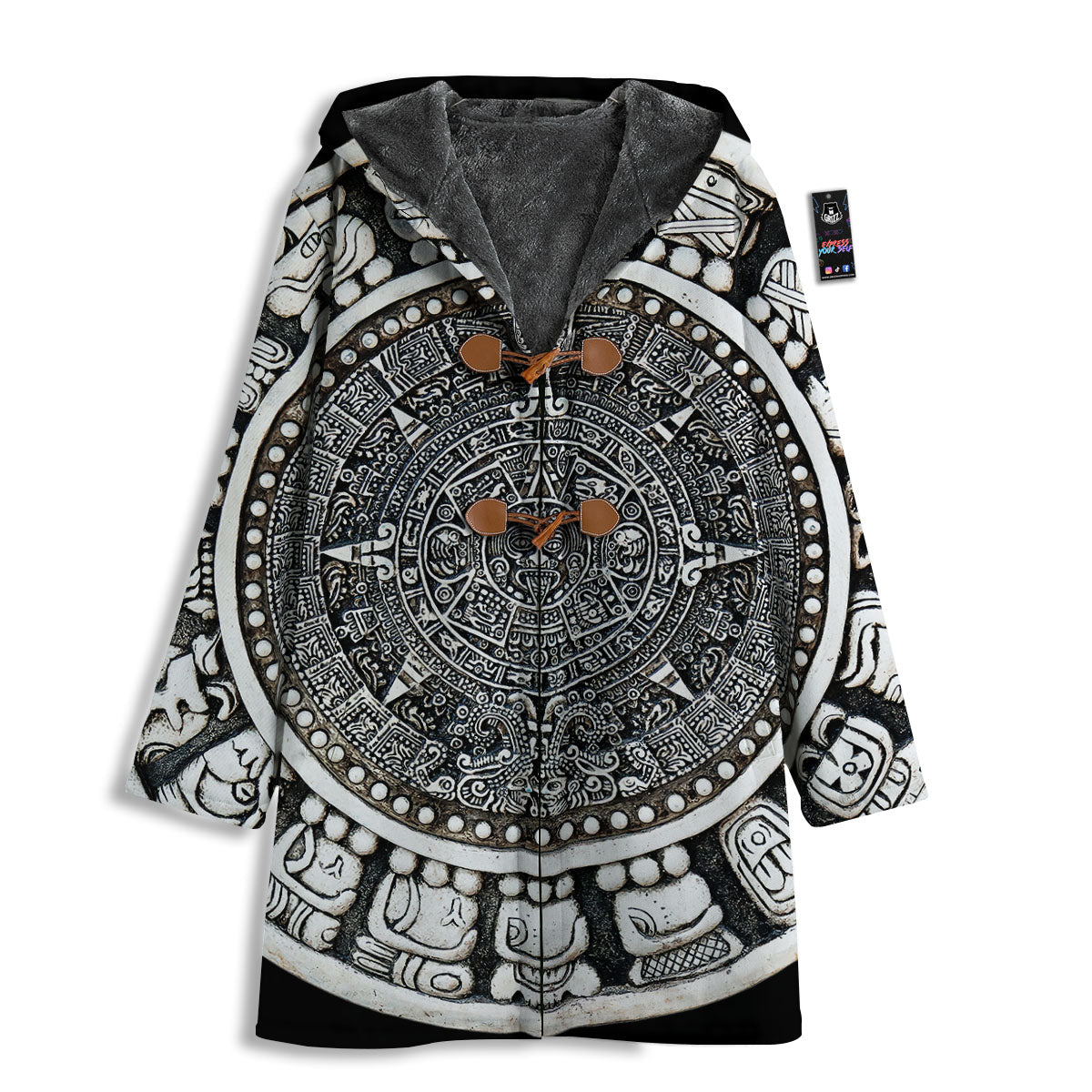 White And Black Maya Calendar Print Men's Windbreaker Jacket-grizzshop