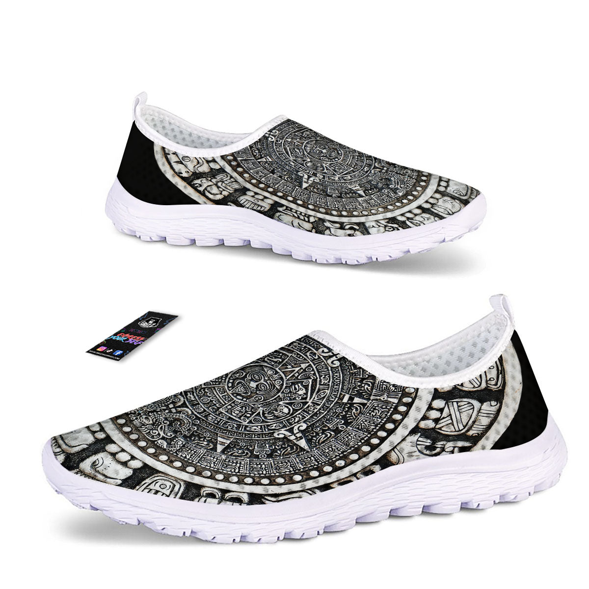 White And Black Maya Calendar Print Nurse Shoes-grizzshop