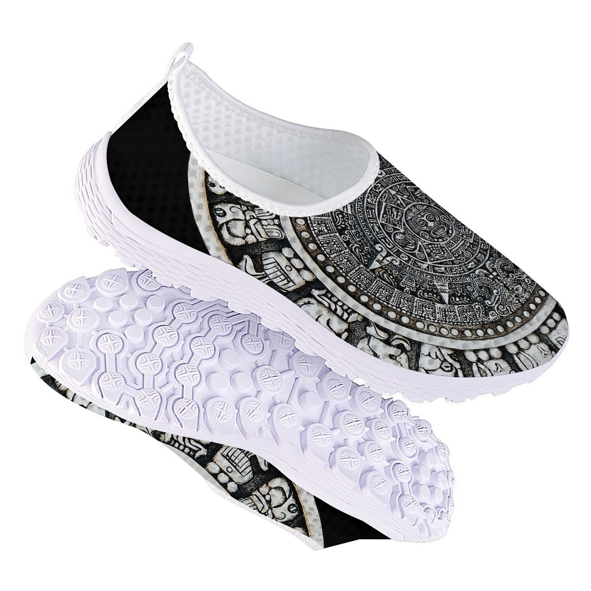White And Black Maya Calendar Print Nurse Shoes-grizzshop