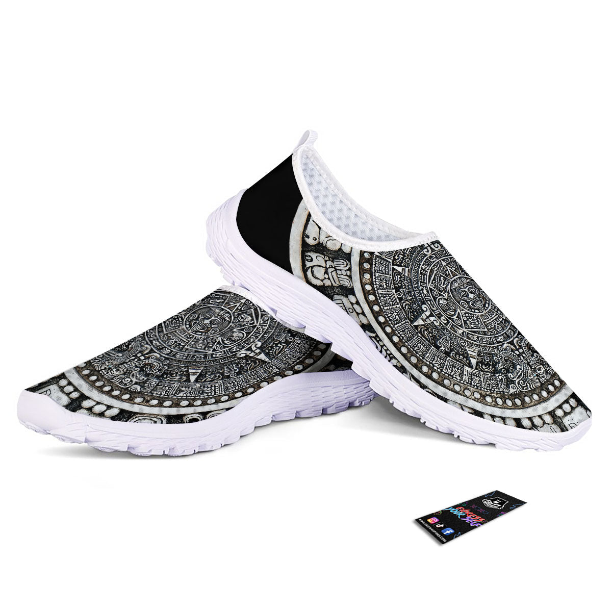 White And Black Maya Calendar Print Nurse Shoes-grizzshop
