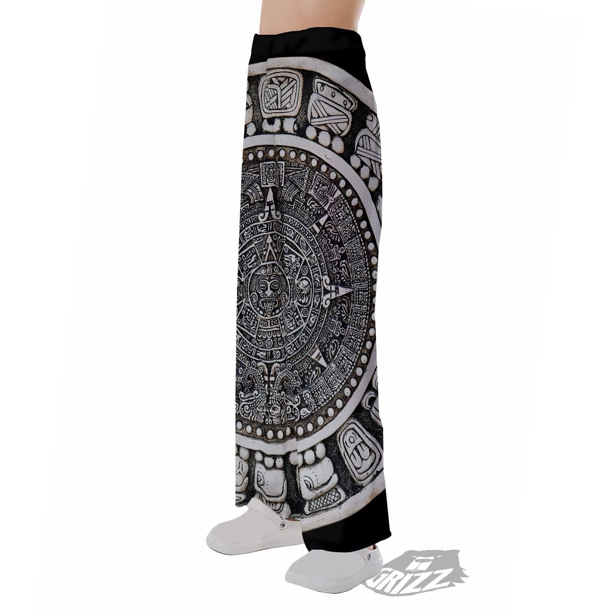 White And Black Maya Calendar Print Pajama Pants-grizzshop