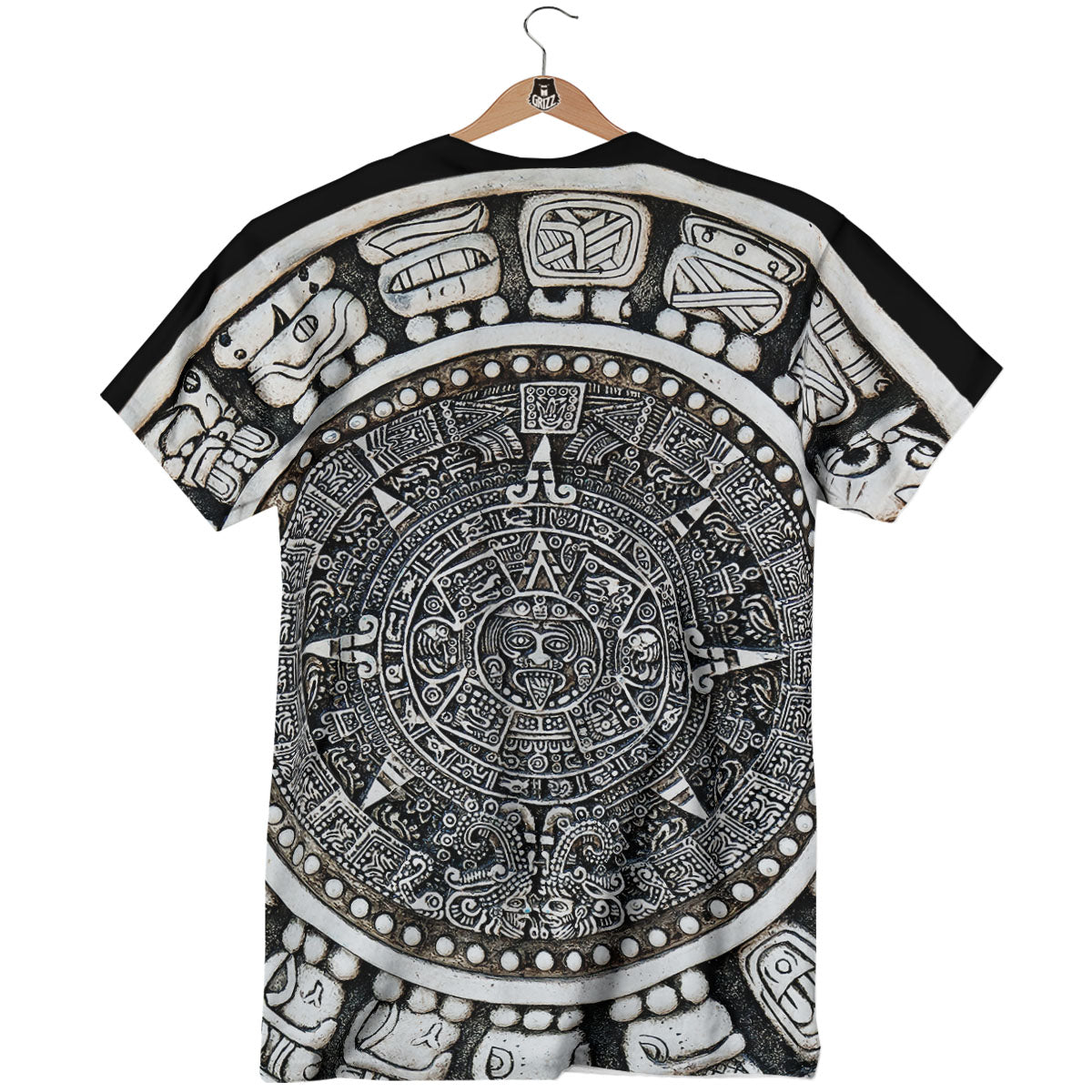 White And Black Maya Calendar Print T-Shirt-grizzshop