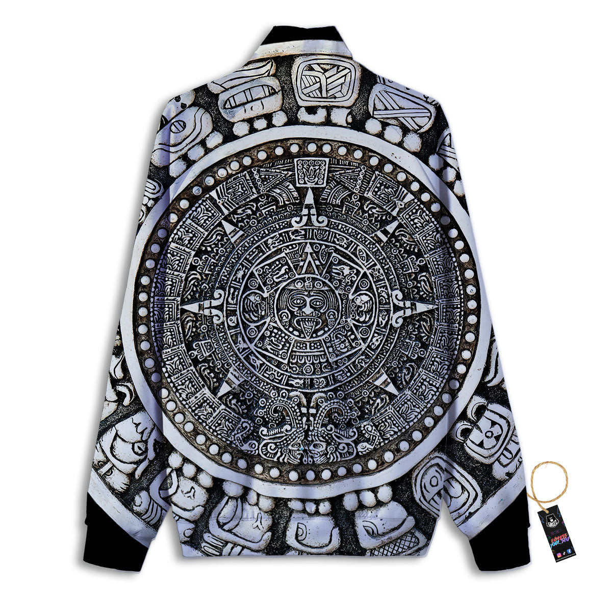 White And Black Maya Calendar Print Track Jacket-grizzshop