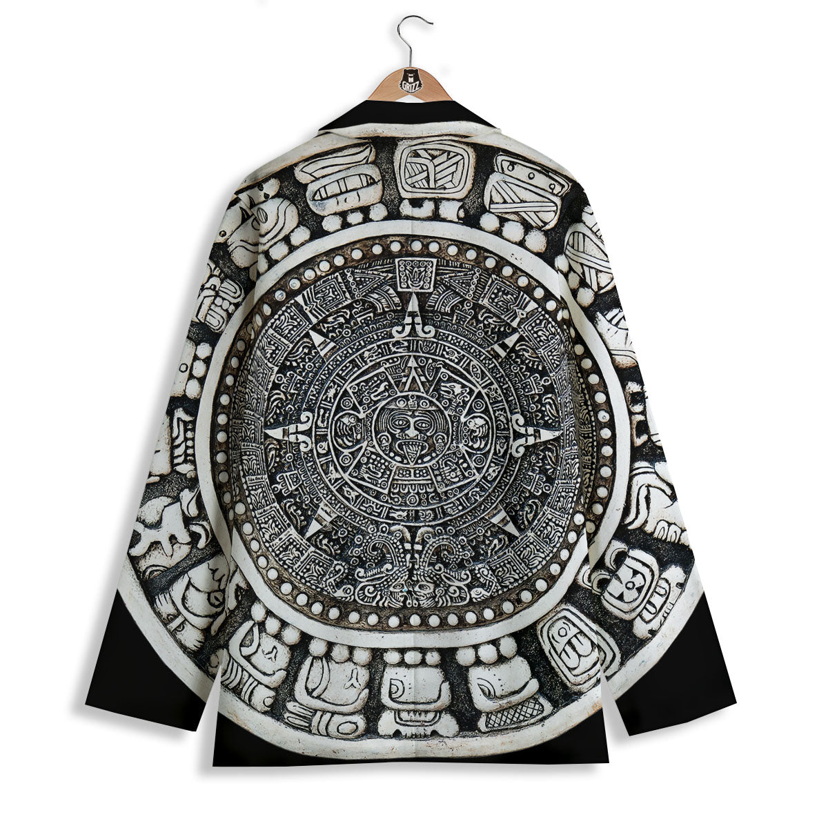 White And Black Maya Calendar Print Women's Blazer-grizzshop