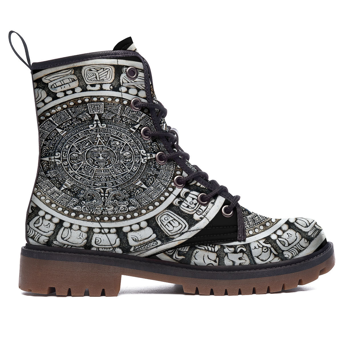 White And Black Maya Calendar Print Work Boots-grizzshop