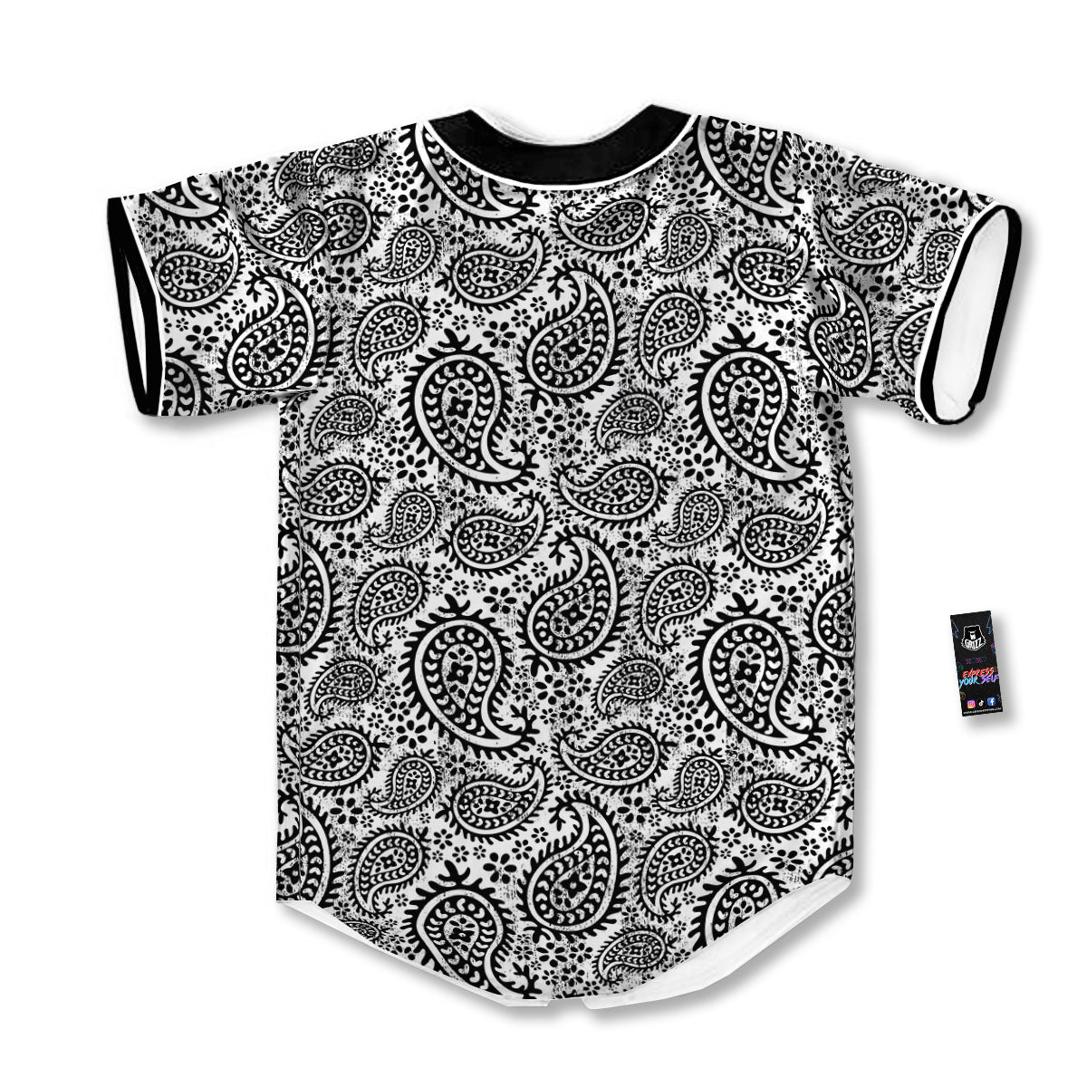 White And Black Paisley Print Pattern Baseball Jersey-grizzshop