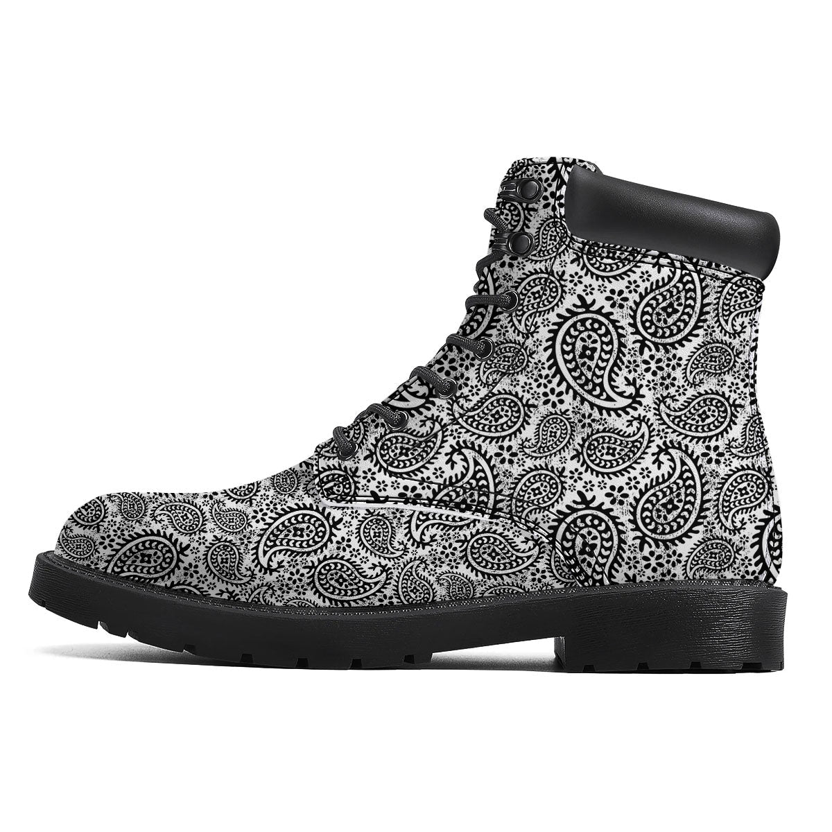 White And Black Paisley Print Pattern Boots-grizzshop