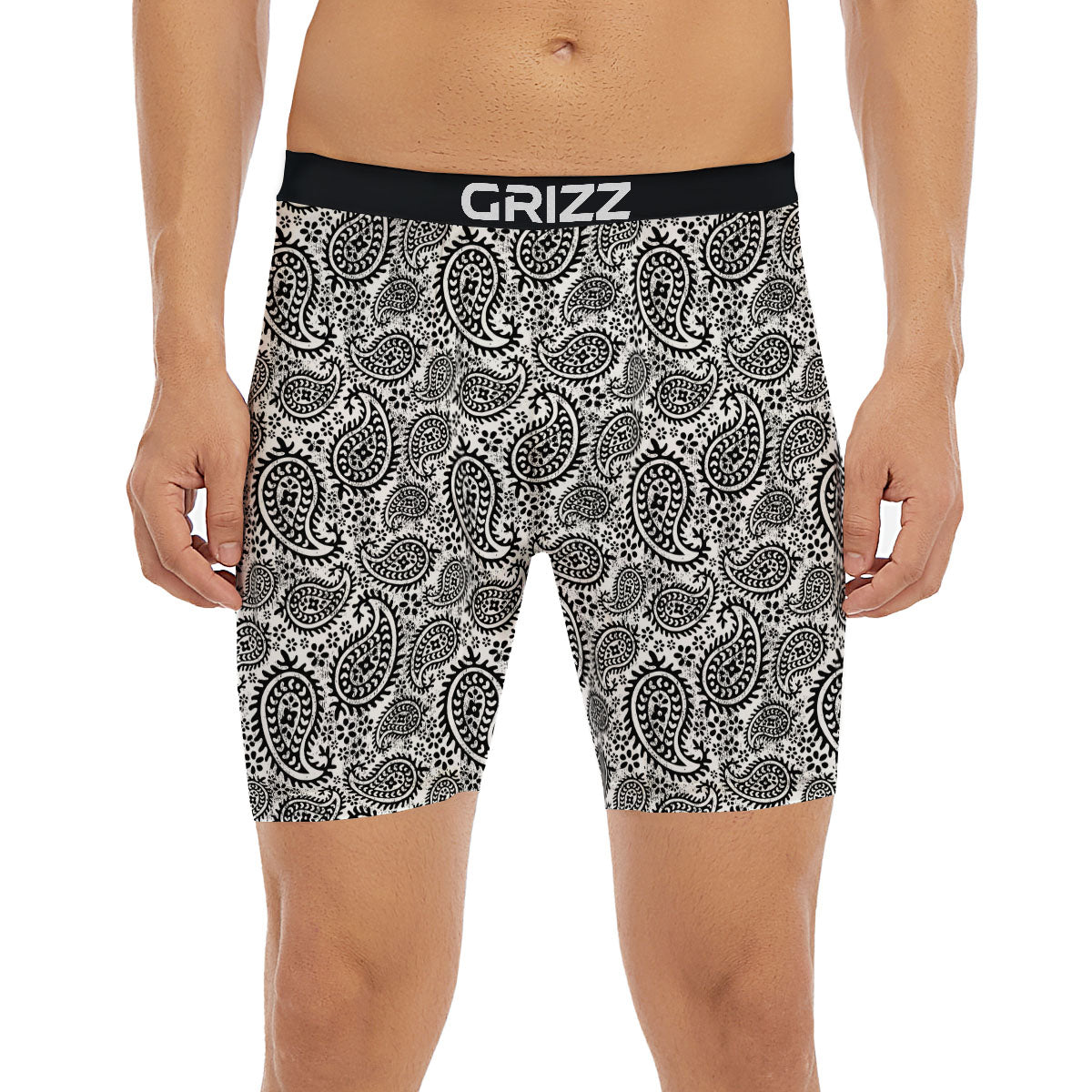 White And Black Paisley Print Pattern Boxer Briefs-grizzshop