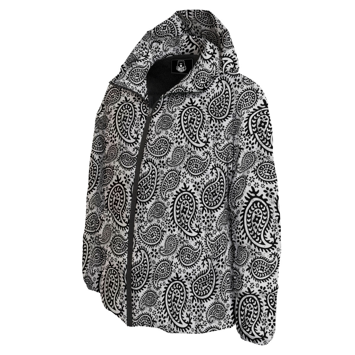 White And Black Paisley Print Pattern Down Jacket-grizzshop