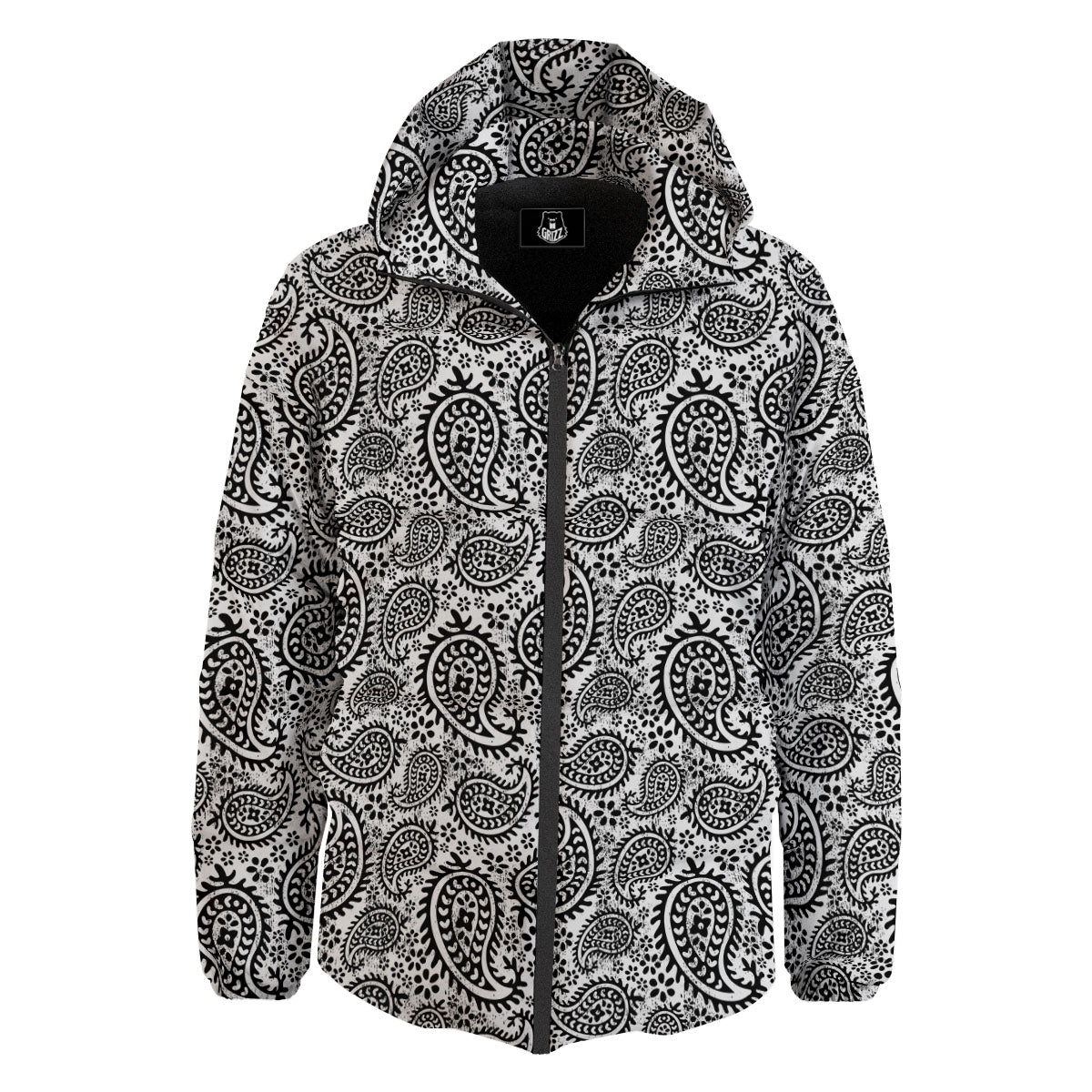 White And Black Paisley Print Pattern Down Jacket-grizzshop