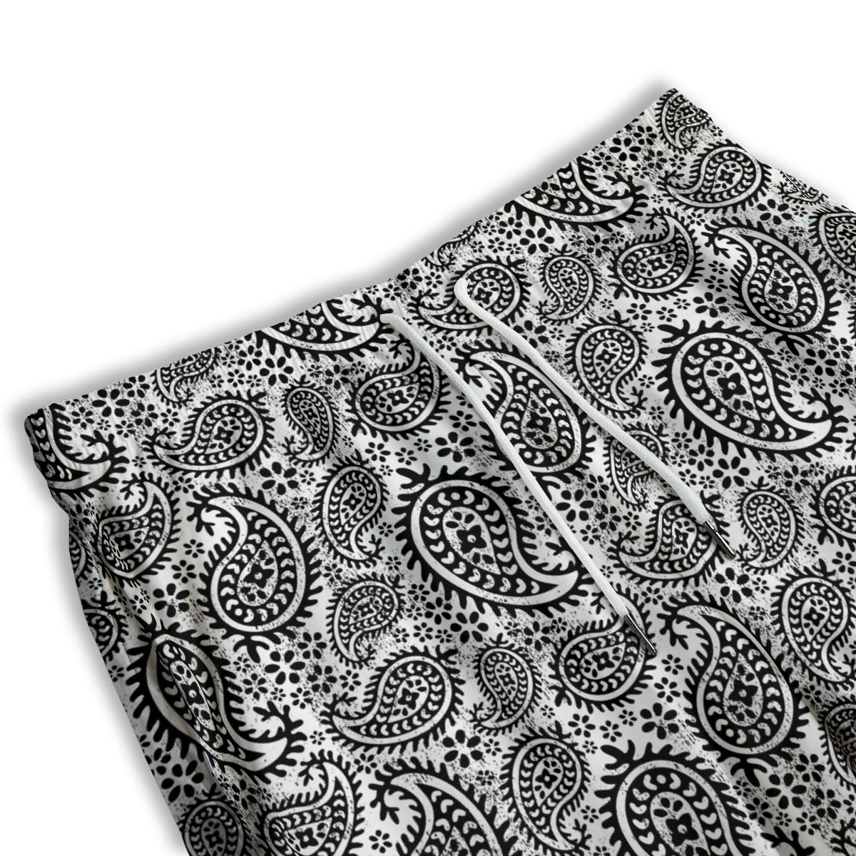 White And Black Paisley Print Pattern Men's Athletic Shorts
